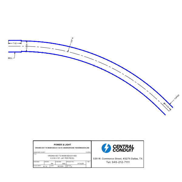 Blueprint drawing of custom radius PVC conduit sweep